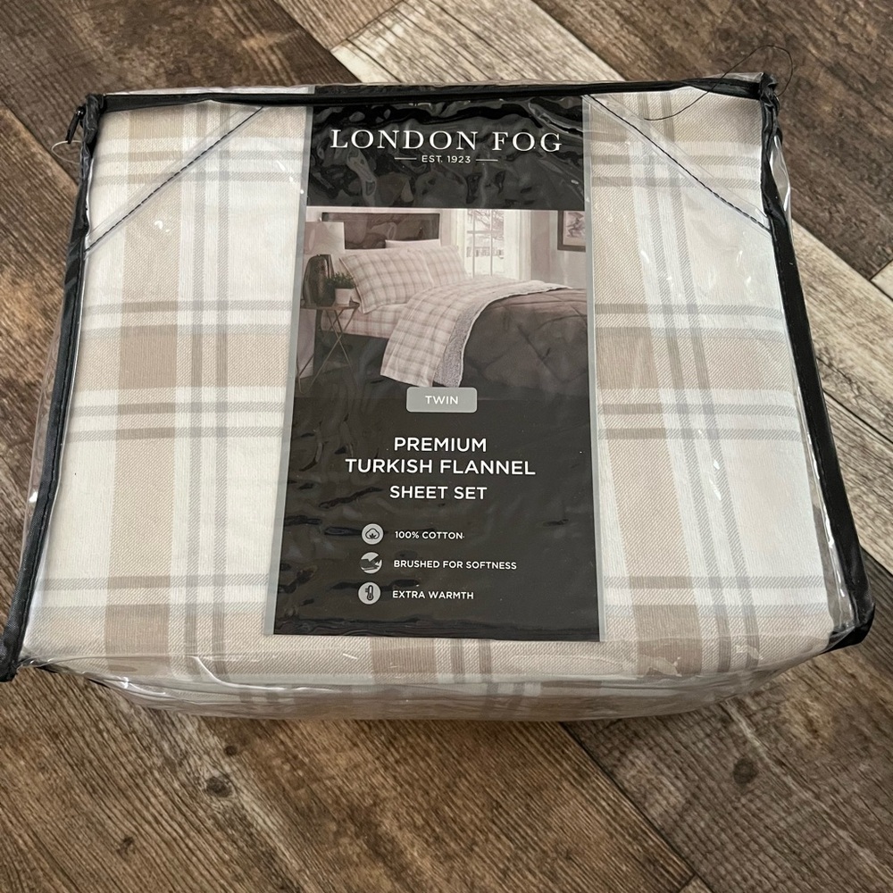 London Fog Turkish Flannel Sheet Set - Beige Plaid